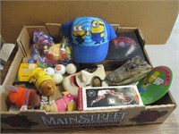 Box of Misc Toys, Collectibles, Masks, Minion Hat