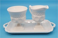 Milk Glass Cream & Sugar Set w Underplate Thumbpri