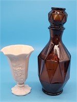 Amber Glass Decanter & Westmoreland Milk Glass Gra