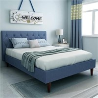 Upholstered Platform Bed Frame Wood Stat Support N