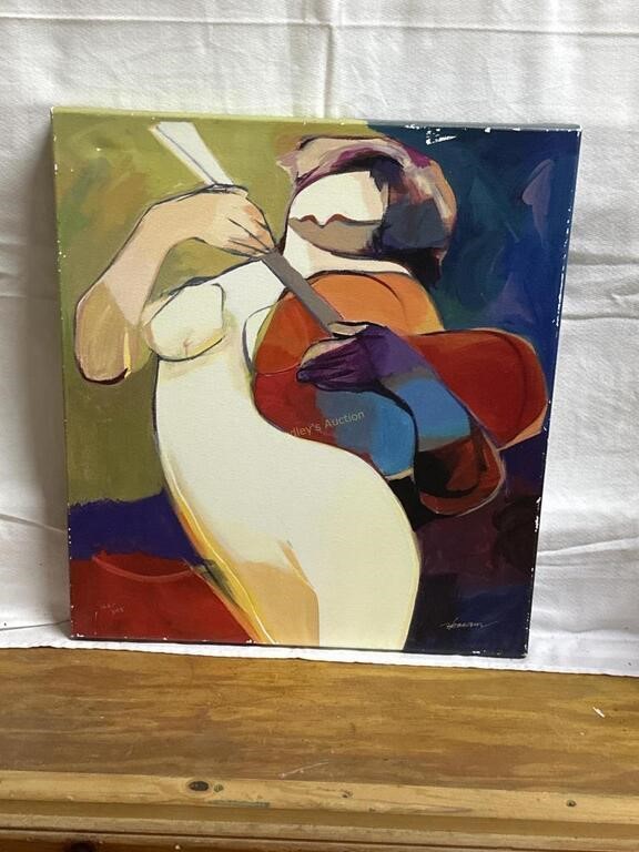 Abstract nude and guitar signed Hessam - 18” x