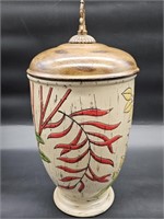 Ceramic Urn w/ Raised Flower & Leaf Pattern