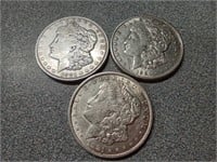 X3 1921P,D,S  set, Morgan silver dollar coins