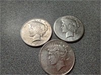 3 1921P,D,S  set Peace silver Dollar coins