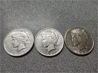X3 1922P,D,S Peace silver Dollar coins