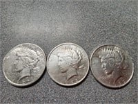 X3, 1922P,D,S Peace silver Dollar coins