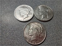 X3 1921P,D,S set Peace silver Dollar coins.