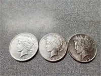 1921P,D,S Peace silver Dollars coins