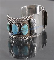 Navajo Sterling Watch Cuff with Turquoise Nugget