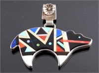 Zuni Bear Pendant Inlaid Mosaic by E. Ohm Satte