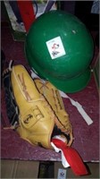 Baseball glove & helmet