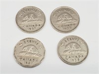 Lot of 4 Nickels 1947/1937/1938/1939