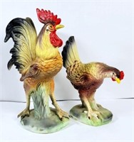 Pair of Rooster & Hen Ceramic Figurines by Arco