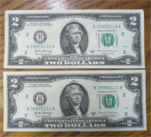 $4 Consecutive serial number. Uncirculated $2