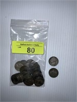 30 Jefferson Wartime Silver Nickels: D Mintmark -