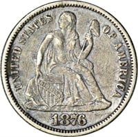 1876 SEATED LIBERTY DIME - VF, SCRATCHED, CLEANED