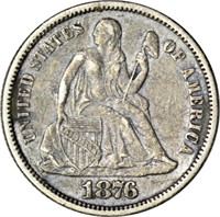 1876 SEATED LIBERTY DIME - VF, SCRATCHED, CLEANED