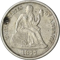 1877 SEATED LIBERTY DIME - XF