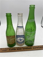 Vintage lot of three soda, bottles, rums, dry,
