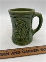 Vintage Pottery Mug Green Glaze Yellow Ware