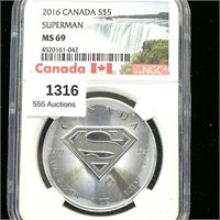 2016 CANADA $5 MS69 NGC SUPERMAN