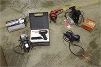 Box of Assorted Hand Tools, Angle Grinder,