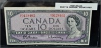 1954 CAD $10 Banknote Beattie / Raminsky