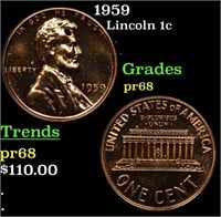 Proof 1959 Lincoln Cent 1c Grades GEM++ Proof