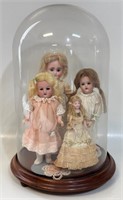 4 SMALL GERMAN BISQUE HEAD DOLLS 7'' TO 10''