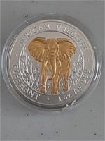 2004 Somalia Elephant 1oz Silver Gold Gilded coin