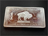 ( 1 ) ONE Troy Oz .999 Fine Aluminum Bullion Bar