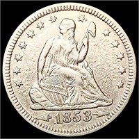 1853 A+R Seated Liberty Quarter CLOSELY
