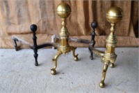 Pair of old brass cannonball andirons