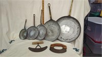 Vintage wood handled food choppers & skillets