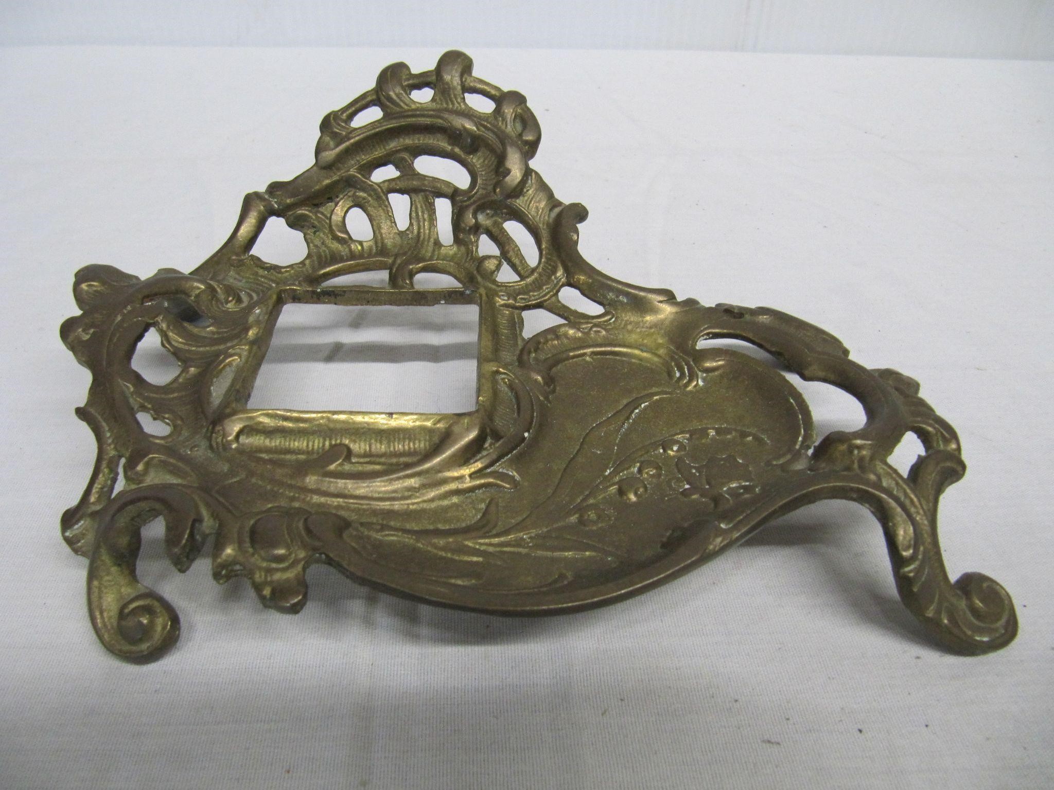 VINTAGE BRASS INKWELL STAND