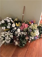 Lot of artificial flowers, vines & containers