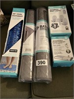 Bath mats (nib), rechg. flashlight, night lite