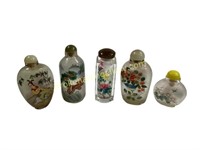 Five Asian Reverse Painted Snuff Bottles