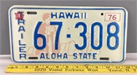 1976 Hawaii Trailer License Plate