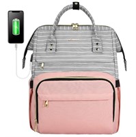 LOVEVOOK Laptop Backpack 17in (Stripe Grey and Pin