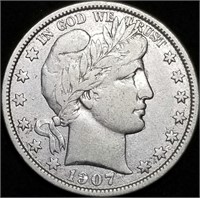 1907-D Barber Silver Half Dollar, Higher Grade
