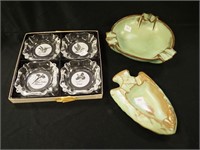 Two Frankoma Pottery ashtrays and set of ashtrays