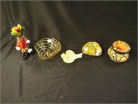 Ribbon glass dresser tray with painted flowers,