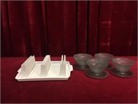 Bacon Ware & 4 Tupperware Dessert Dishes - Note