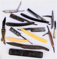 Lot of Antique Straight Razors & Vtg Pocket Knives