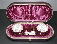Cased pair Victorian silver open salts & spoons
