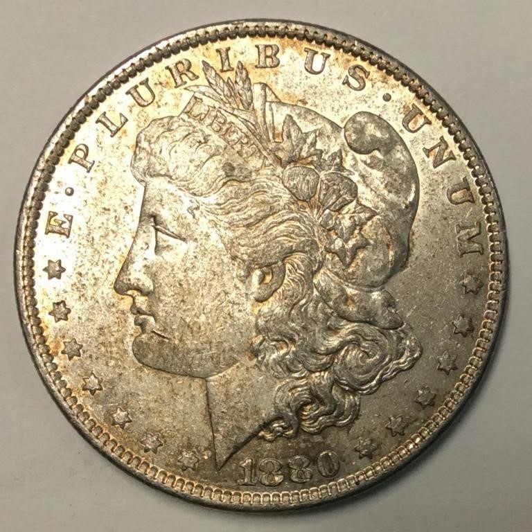 1880-O  $1 MS63 CHOICE! LIGHT GOLD TONING