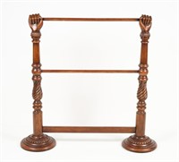 VICTORIAN DISPLAY RACK WITH 2 CARVED FIST TOPS