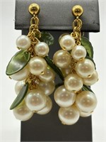 Vintage Faux Pearl & Lucite Jade Earrings