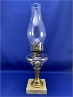 Brass Pedestal Oil Lamp with Marble Base